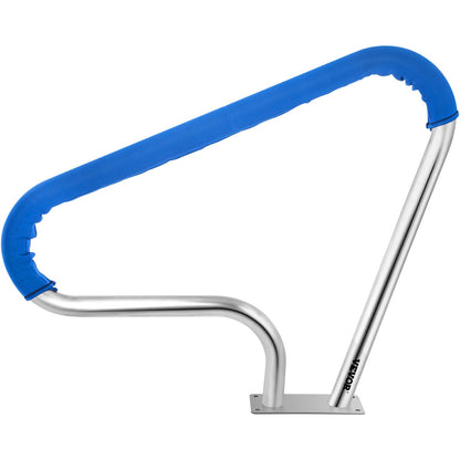 Poolgeländer 39x32" Poolgeländer 304 Edelstahl 250LBS Tragfähigkeit Silber Rostfreier Poolhandlauf Ergonomischer Schwimmbadhandlauf mit blauer Griffabdeckung &amp; M8 Bohrer &amp; selbstschneidenden Schrauben