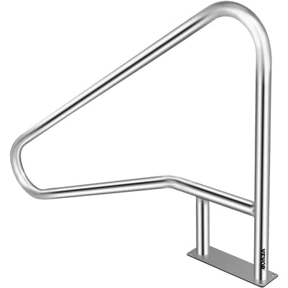 Pool Rail 139.7x81.3 cm Pool Railing 304 Stainless Steel 113.4 kg Load Capacity Silver Rustproof Pool Handrail Humanized Swimming Pool Handrail with Blue Grip Cover & M8 Drill Bit & Self-taping Screws