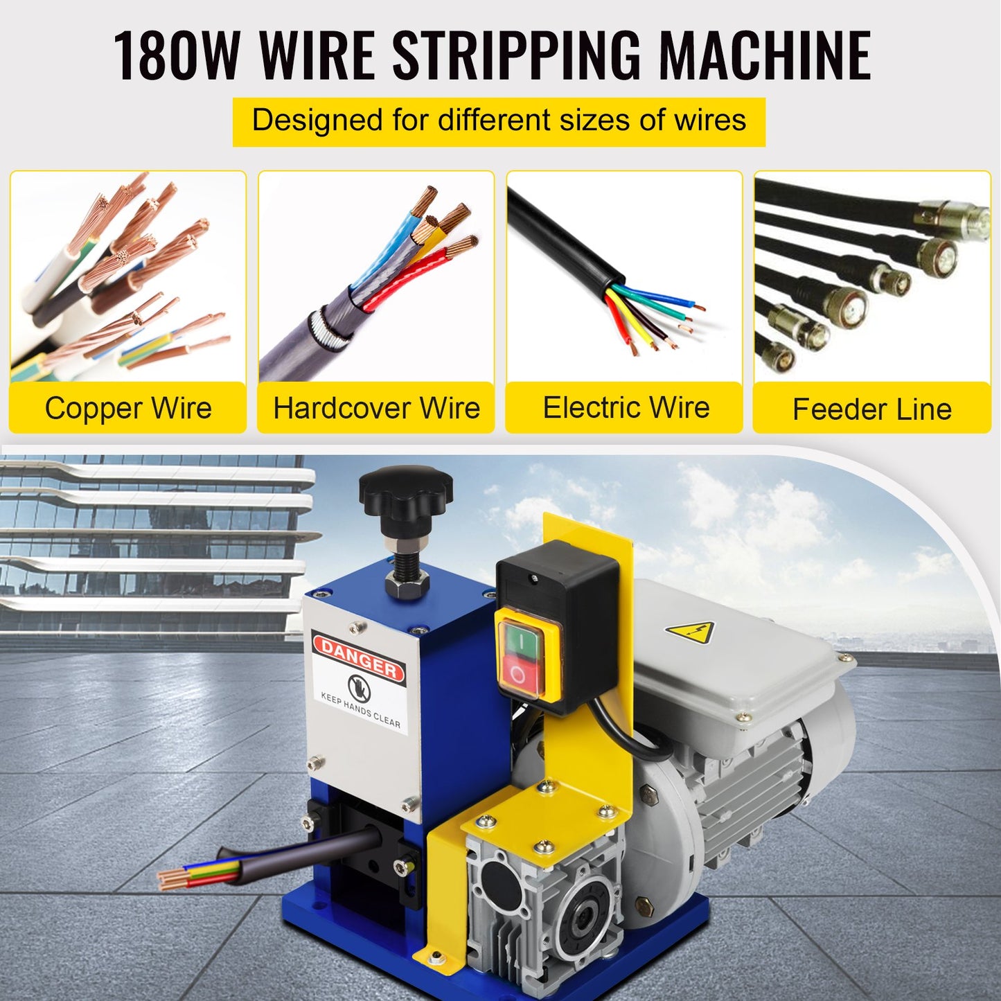 Electric Wire Stripping Machine Φ1.5mm~Φ25mm 180W Portable Automatic Wire Stripper Cable Single Phase Wire Stripping Machine with An Extra Blade for Scrap Copper Recycling