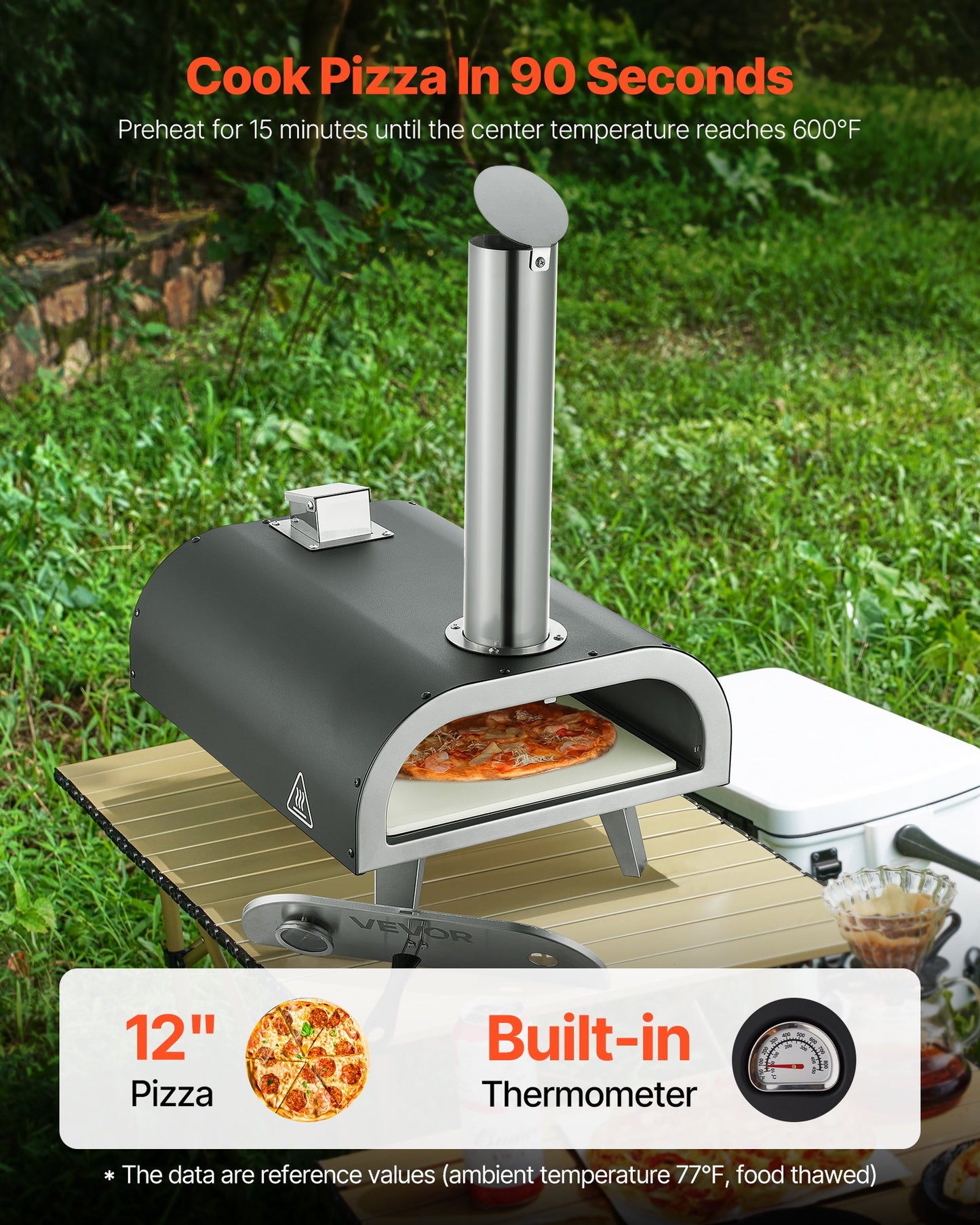 Outdoor Pizza Oven, 12 Inch Wood Fired Pizza Ovens, Pellet Pizza-Stove with Thermometer, Portable Pizza-Maker for Outside Backyard Patio Camping, Pizza-Stone, Carry Bag, Shovel, Black