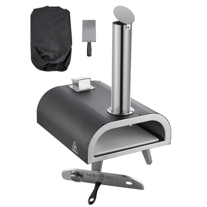 Outdoor Pizza Oven, 12 Inch Wood Fired Pizza Ovens, Pellet Pizza-Stove with Thermometer, Portable Pizza-Maker for Outside Backyard Patio Camping, Pizza-Stone, Carry Bag, Shovel, Black