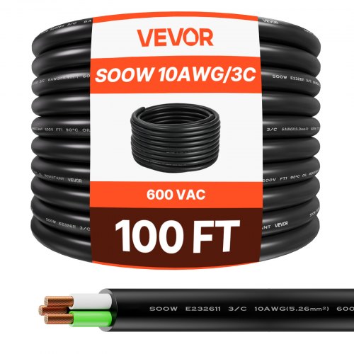 100 Fuß (30,48 m) 10AWG (6 mm²) Premium-Stromkabel, Kupfer-Verlängerungskabel