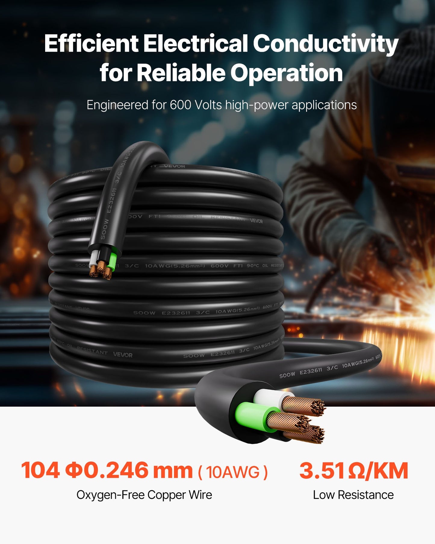 100 Fuß (30,48 m) 10AWG (6 mm²) Premium-Stromkabel, Kupfer-Verlängerungskabel