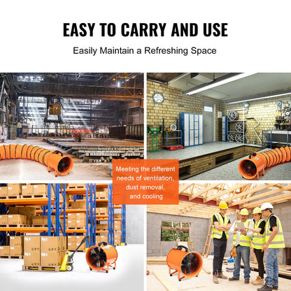 Tragbarer Ventilator, 254 mm Hochleistungs-Zylinderventilator mit 5 m Abluftschlauch, 255 W starker Werkstattabluftventilator (1720 CFM), Industrielüfter zum Absaugen von Staub, Rauch und Rauch in Haus/Werkstatt
