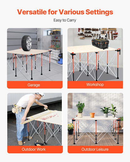 Portable Folding Workstand, 1264 x 1264 mm Collapsible Workbench, 1589 kg Weight Capacity, No Assembly Foldable Work Stand with Storage Bag, Table Top NOT Included, for Garage Workshop Outdoor