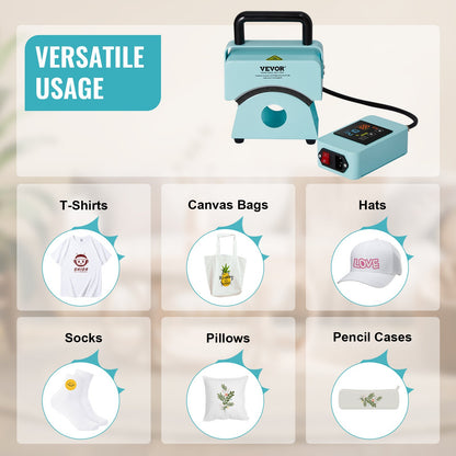 Mini-Hutpresse für Kappen mit integriertem Bedienfeld, inklusive 15 x 8 cm großer, gebogener Heizplatte, Sicherheitsfuß und Handschuh, automatischer Abschaltung, grün