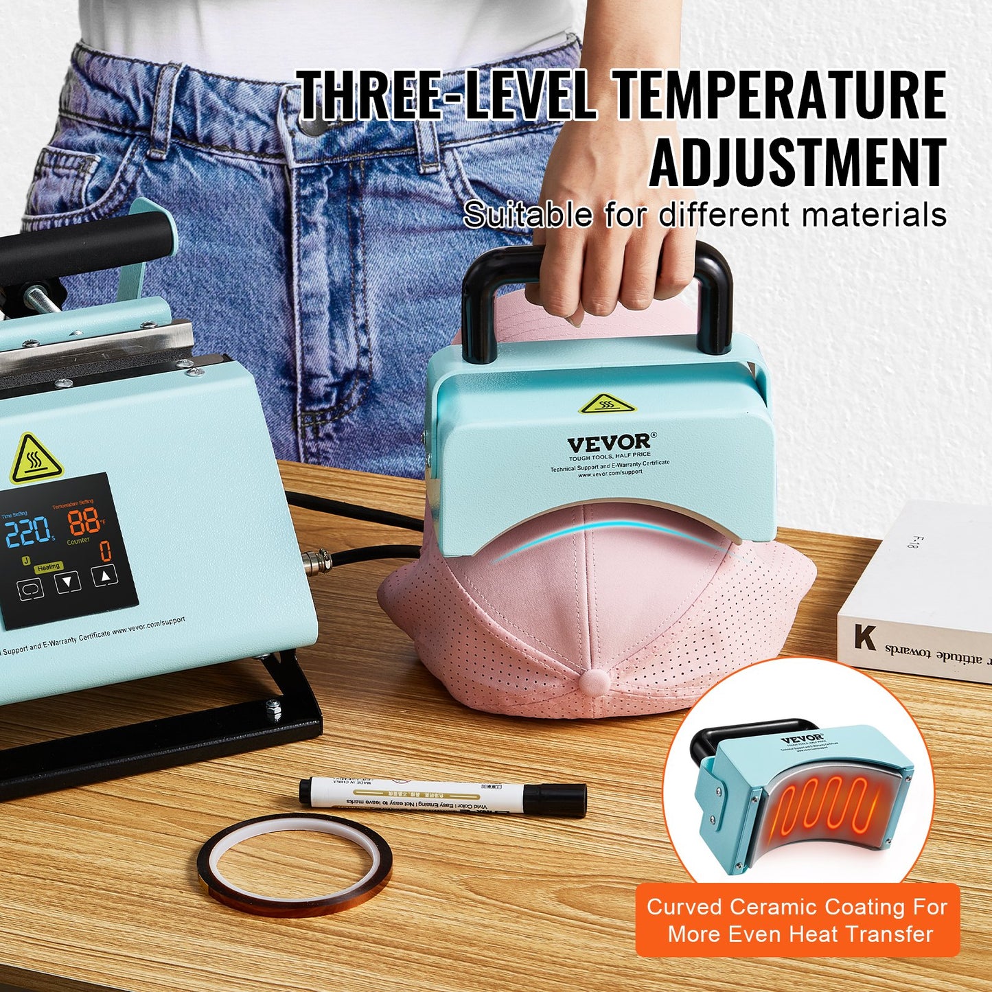 2 in 1 Tumbler and Hat Heat Press Machine, Mini Hat Heat Press for Caps and Hats, Tumbler Heat Press for 11-30oz Sublimation Tumblers and Mugs, Temperature and Time Control, Green