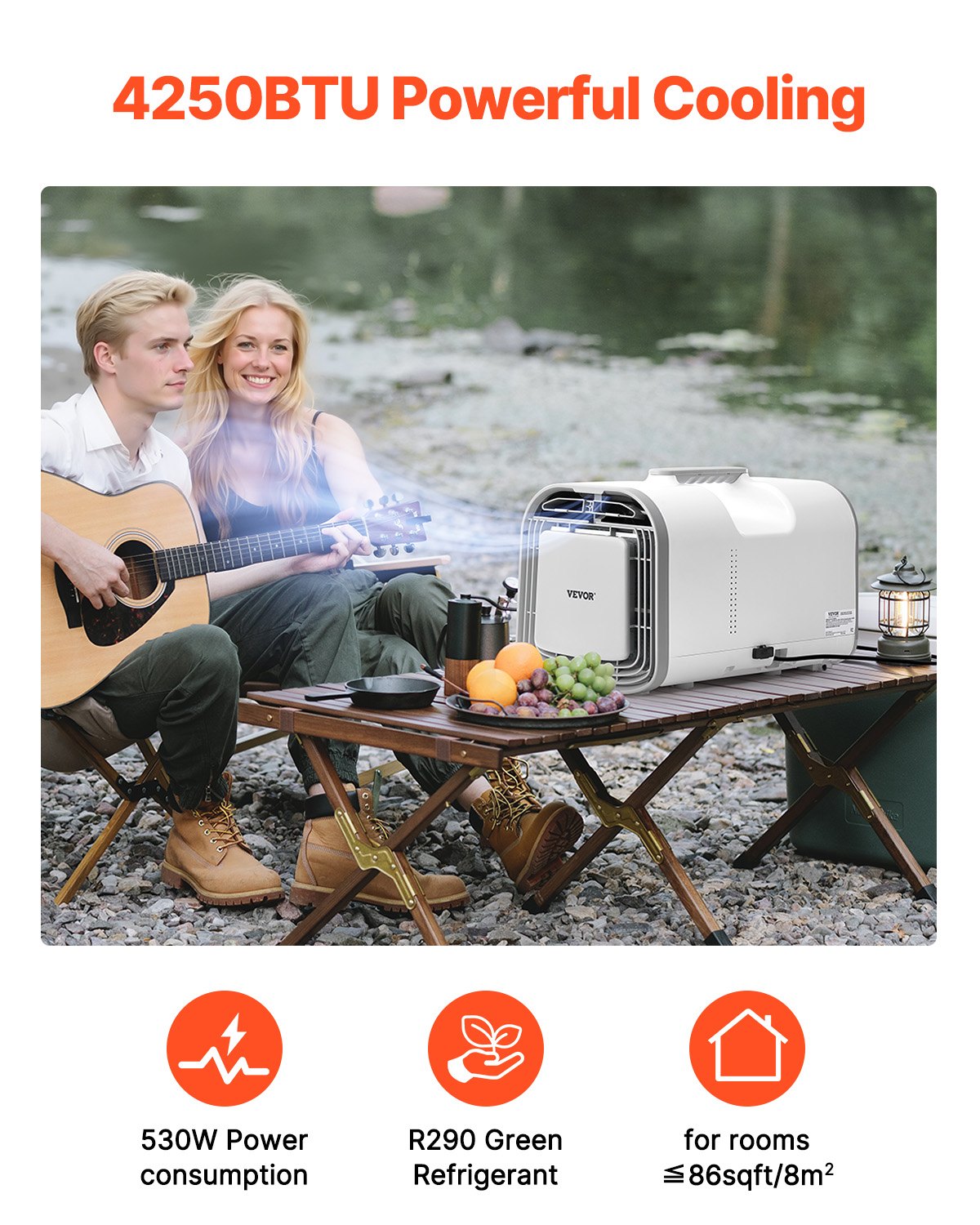 Portable Air Conditioner, 4250 BTU 3-Speed Air Conditioning Unit with 24H Timer, Air Portable AC Adjustable from 16-32℃, Compatible with AC/DC, for Outdoor Tent Camping, RVs or Home Use, White