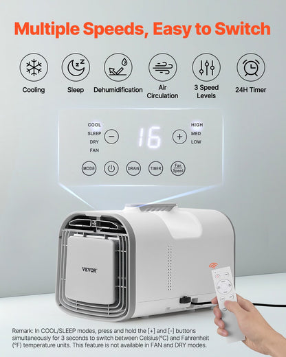 Portable Air Conditioner, 4250 BTU 3-Speed Air Conditioning Unit with 24H Timer, Air Portable AC Adjustable from 16-32℃, Compatible with AC/DC, for Outdoor Tent Camping, RVs or Home Use, White