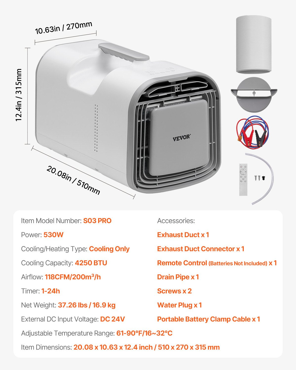 Portable Air Conditioner, 4250 BTU 3-Speed Air Conditioning Unit with 24H Timer, Air Portable AC Adjustable from 16-32℃, Compatible with AC/DC, for Outdoor Tent Camping, RVs or Home Use, White