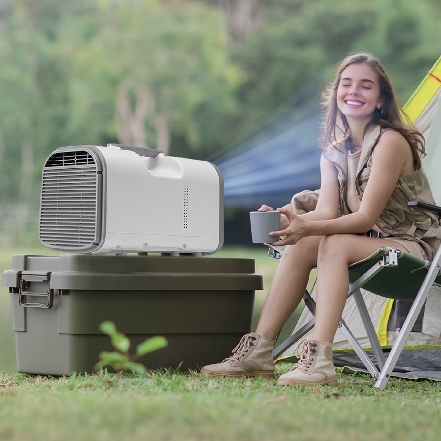 Portable Air Conditioner, 4250 BTU 3-Speed Air Conditioning Unit with 24H Timer, Air Portable AC Adjustable from 16-32℃, Compatible with AC/DC, for Outdoor Tent Camping, RVs or Home Use, White