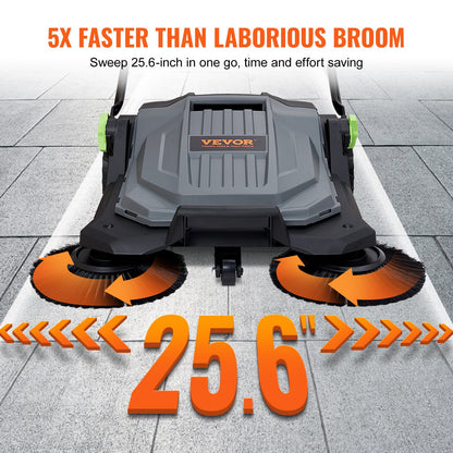 Handgeführte Kehrmaschine, 65 cm Kehrbreite, manuell, nicht elektrisch betrieben, 18,9-Liter-Abfallbehälter, winkel- und höhenverstellbarer Klappgriff für Gehwege, Hof, Garage und Terrasse