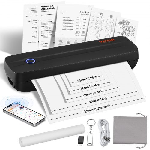 Portable Thermal Printer - 2600mAh Battery, 300 DPI, Bluetooth Inkless Mobile Printer for A4, A5 & 8.5" x 11" Thermal Paper, Compatible with iOS, Android & Laptop, for Travel, Office & Home Use