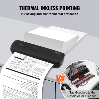 Portable Thermal Printer - 2600mAh Battery, 300 DPI, Bluetooth Inkless Mobile Printer for A4, A5 & 8.5" x 11" Thermal Paper, Compatible with iOS, Android & Laptop, for Travel, Office & Home Use