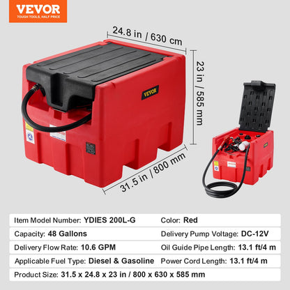 Portable Diesel & Gasoline Tank 181.7 L Fuel Tank with 12V Transfer Pump