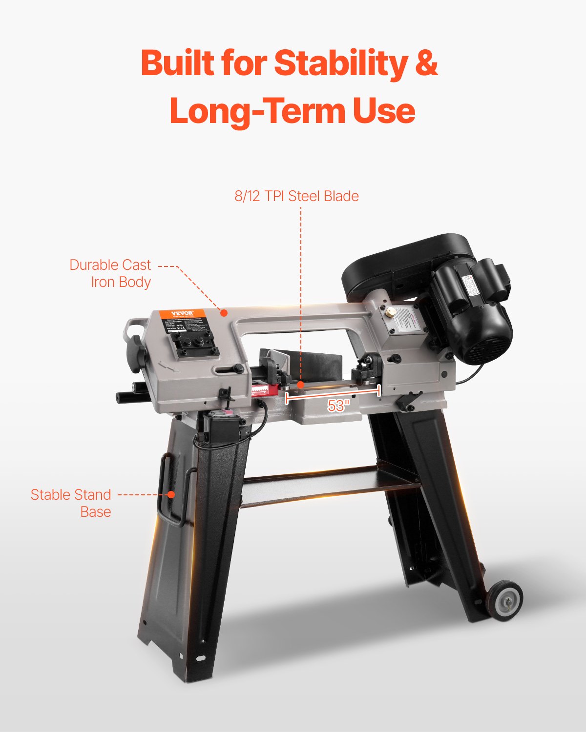 Metal Horizontal Band Saw, 102 x 152 mm(4 in x 6 in) Rectangular Cutting Capacity, 220V Metal Vertical Cutting Bandsaw with 550W Motor, 0-45° Angle Adjustment, Variable Speed, for Metal, Wood, and Plastic