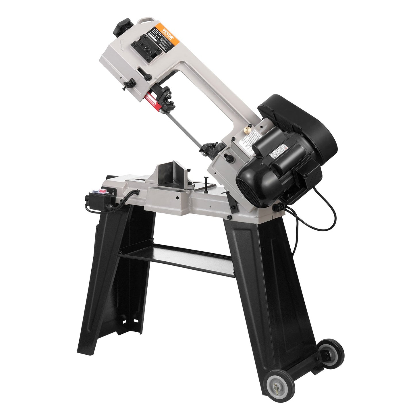 Metal Horizontal Band Saw, 102 x 152 mm(4 in x 6 in) Rectangular Cutting Capacity, 220V Metal Vertical Cutting Bandsaw with 550W Motor, 0-45° Angle Adjustment, Variable Speed, for Metal, Wood, and Plastic