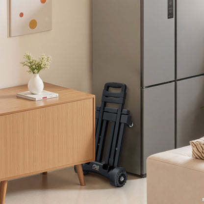 Folding Hand Truck, 131.5 kg Load Capacity, Collapsible Luggage Cart with 4 Wheels, 2 Elastic Ropes & Expandable Base, Utility Dolly Platform Cart for Airport Travel Luggage Office Moving, Black