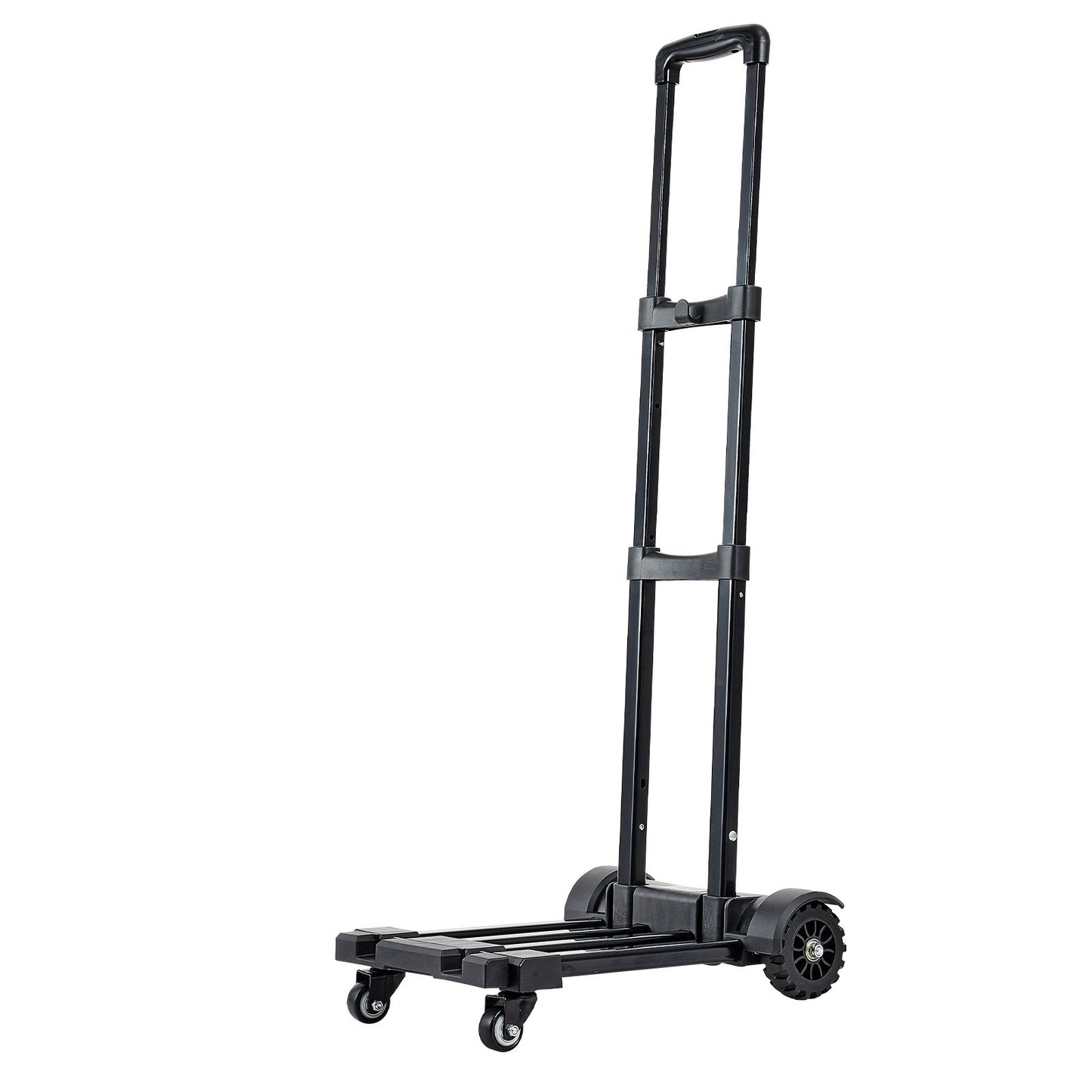Folding Hand Truck, 131.5 kg Load Capacity, Collapsible Luggage Cart with 4 Wheels, 2 Elastic Ropes & Expandable Base, Utility Dolly Platform Cart for Airport Travel Luggage Office Moving, Black