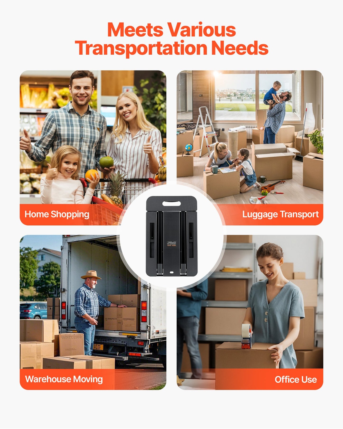 Folding Hand Truck, 226.8 kg Load Capacity, Collapsible Luggage Cart with 6 Wheels, 2 Elastic Ropes & Expandable Base, Utility Dolly Platform Cart for Airport Travel Luggage Office Moving, Black