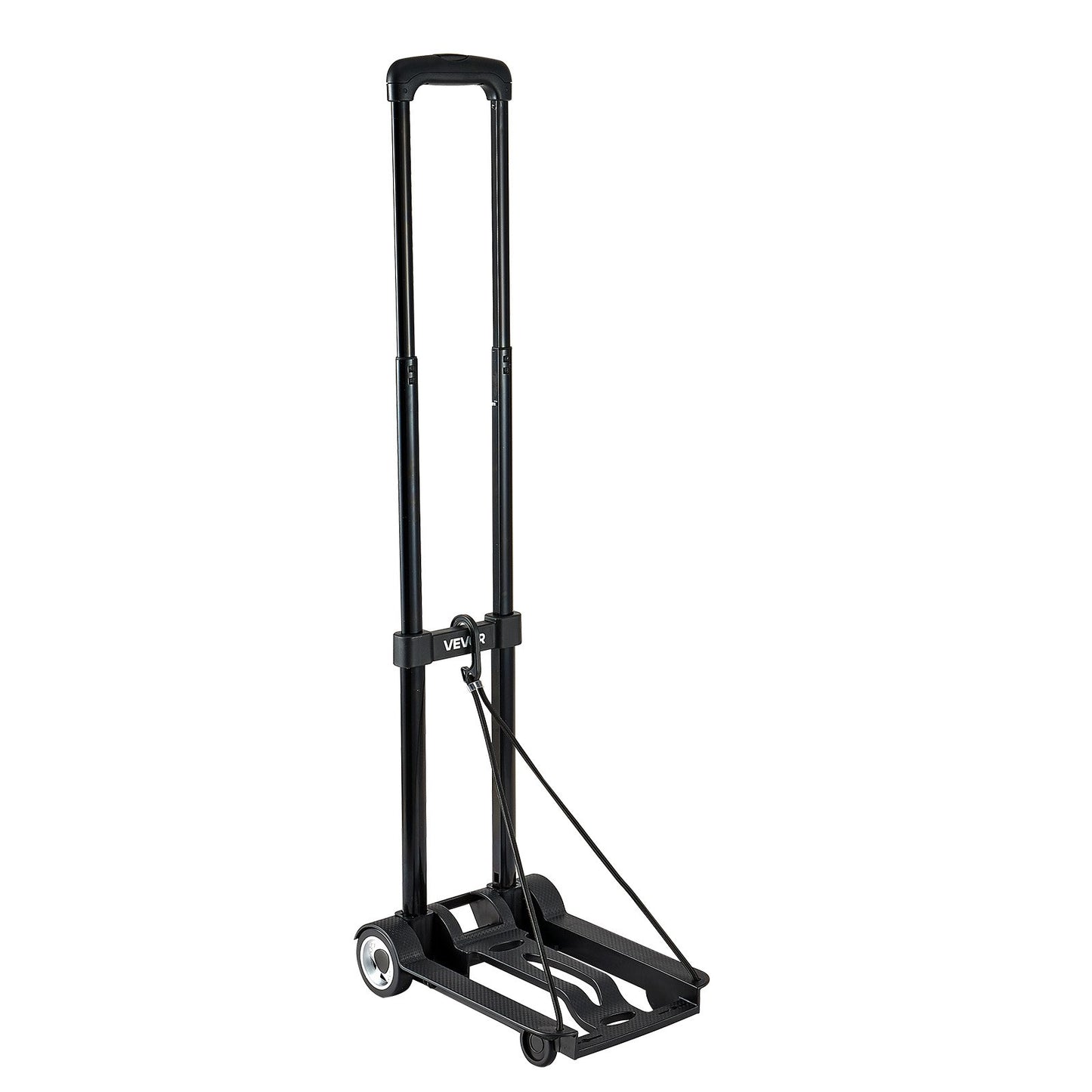 Folding Hand Truck, 49.9 kg Load Capacity, Collapsible Luggage Cart with 2 Wheels & 1 Elastic Rope, Utility Dolly Platform Cart for Airport Travel Furniture Luggage Office Moving, Black