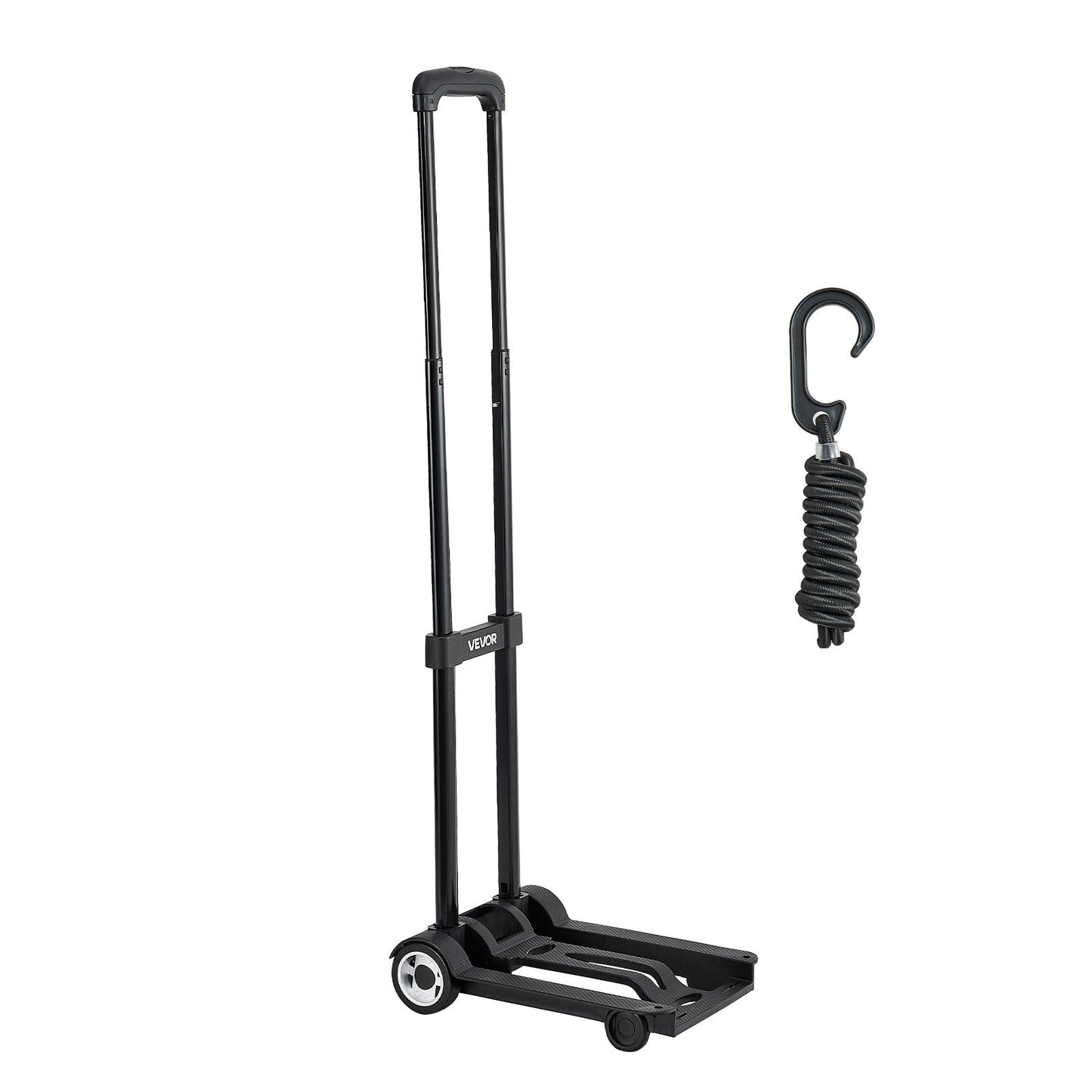 Folding Hand Truck, 49.9 kg Load Capacity, Collapsible Luggage Cart with 2 Wheels & 1 Elastic Rope, Utility Dolly Platform Cart for Airport Travel Furniture Luggage Office Moving, Black