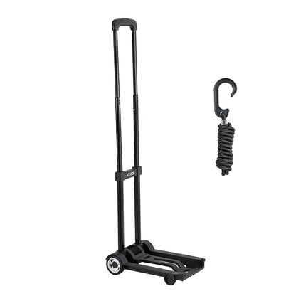 Folding Hand Truck, 49.9 kg Load Capacity, Collapsible Luggage Cart with 2 Wheels & 1 Elastic Rope, Utility Dolly Platform Cart for Airport Travel Furniture Luggage Office Moving, Black