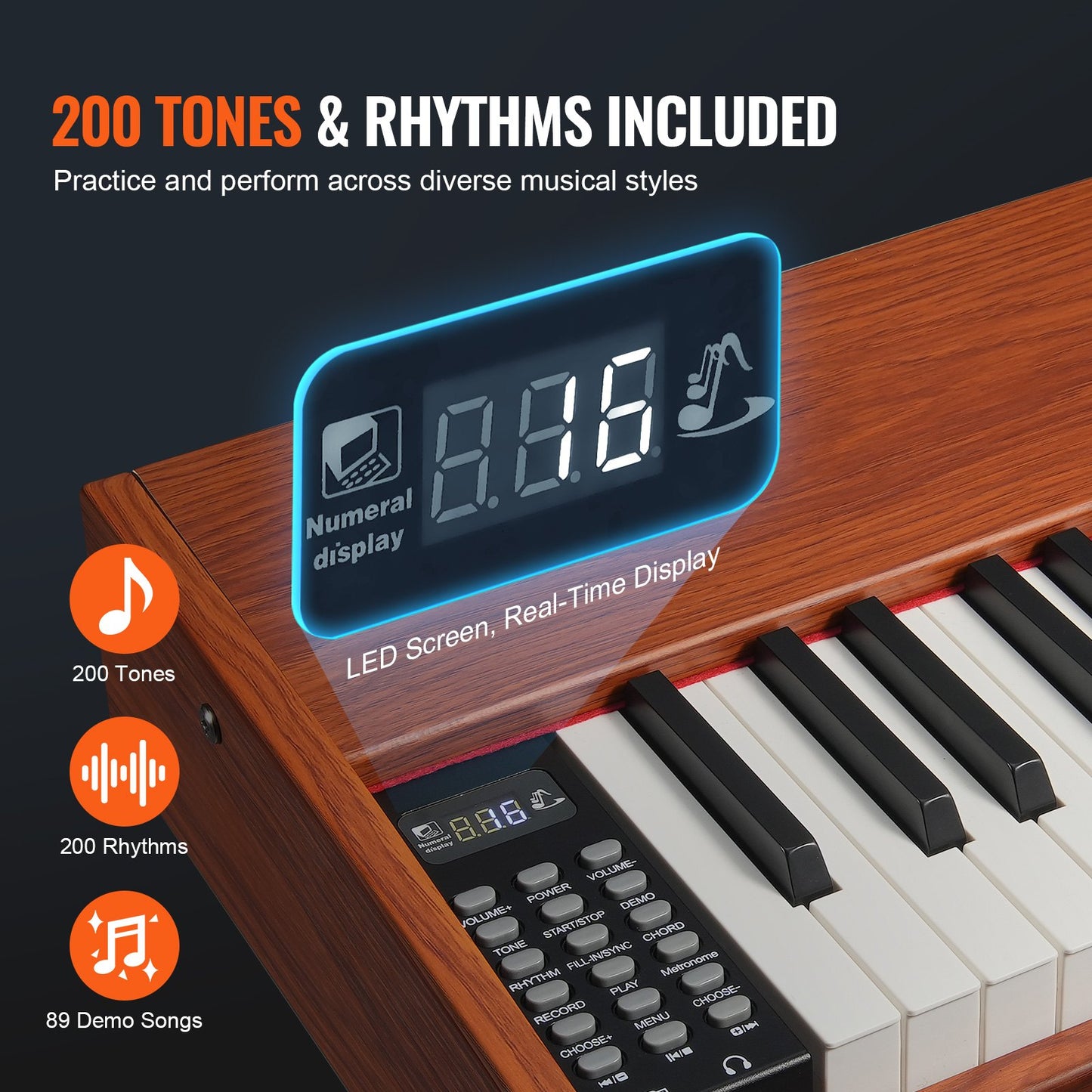 Gewichtetes Digitalpiano, 88 vollgewichtete Tasten, elektrisches Piano mit zwei Tastaturen und Lautsprechern, vierbeiniger Klavierständer mit Kopfhöreranschluss, 200 Klangfarben und Rhythmen, unterstützt Bluetooth/USB/MIDI, für Anfänger