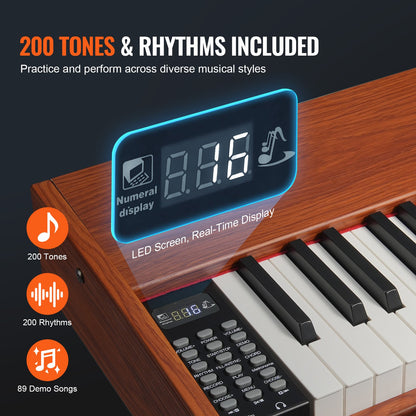 Gewichtetes Digitalpiano, 88 vollgewichtete Tasten, elektrisches Piano mit zwei Tastaturen und Lautsprechern, vierbeiniger Klavierständer mit Kopfhöreranschluss, 200 Klangfarben und Rhythmen, unterstützt Bluetooth/USB/MIDI, für Anfänger