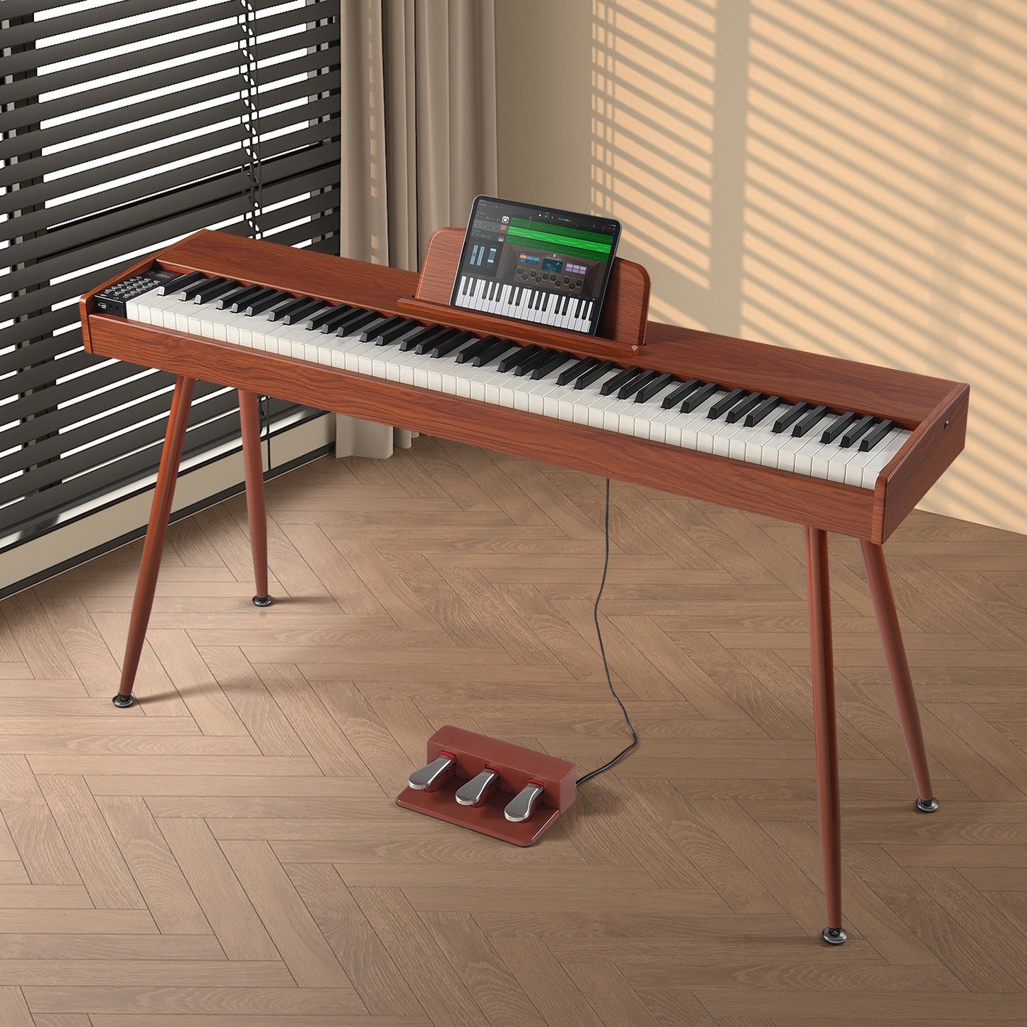 Gewichtetes Digitalpiano, 88 vollgewichtete Tasten, elektrisches Piano mit zwei Tastaturen und Lautsprechern, vierbeiniger Klavierständer mit Kopfhöreranschluss, 200 Klangfarben und Rhythmen, unterstützt Bluetooth/USB/MIDI, für Anfänger