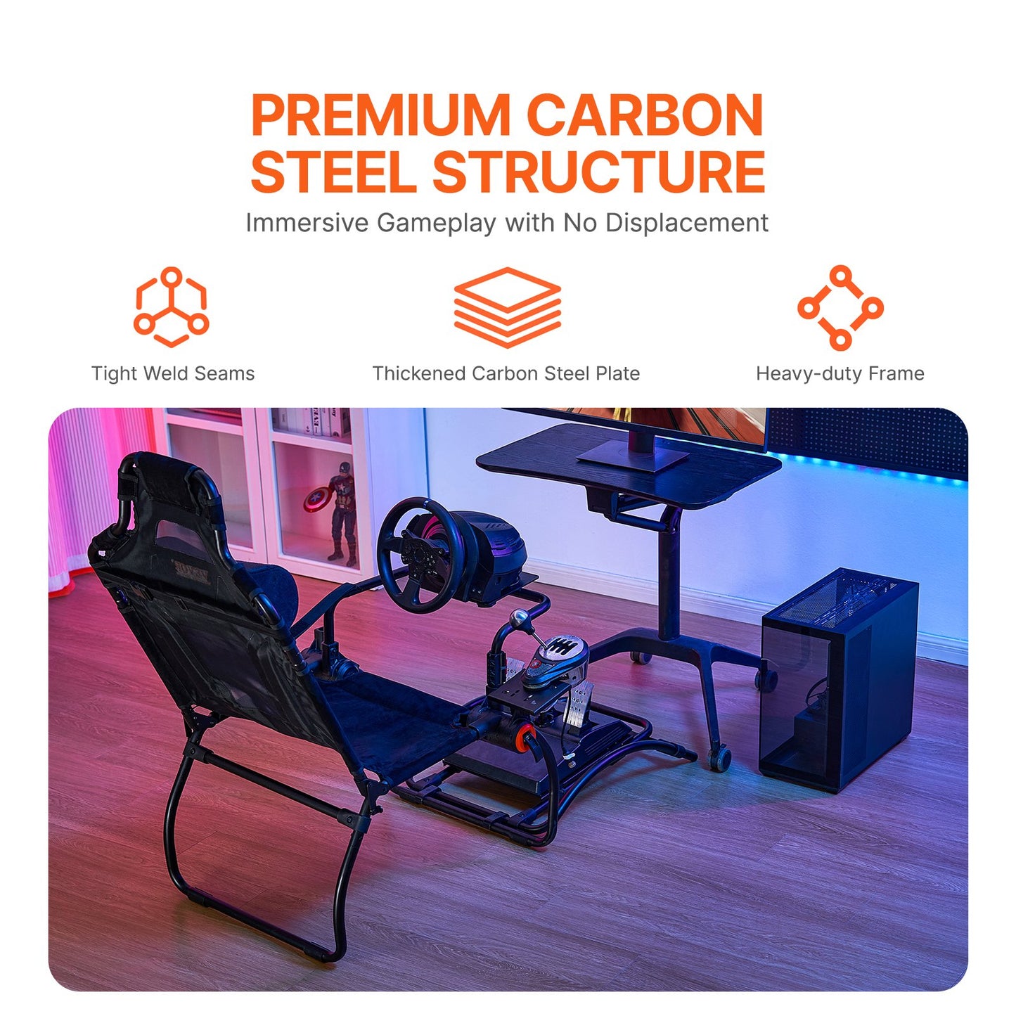 Zusammenklappbarer Rennlenkradständer für Logitech G923/G920/G29, Lenkradständer und Fußpedalwinkel verstellbar, tragbarer Fahrsimulator aus Stahl – Thrustmaster T248P, Fanatec, Hori, Compact