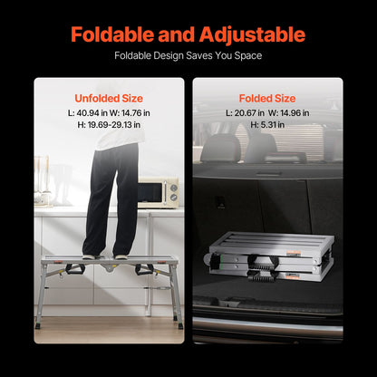 Arbeitsplattform, 3-fach höhenverstellbar, klappbare Trittleiter aus legiertem Stahl, tragbare Gerüstplattform, Tragkraft 181 kg, rutschfeste Gummifüße, Trockenbau-Malerhocker, zum Reinigen und Waschen