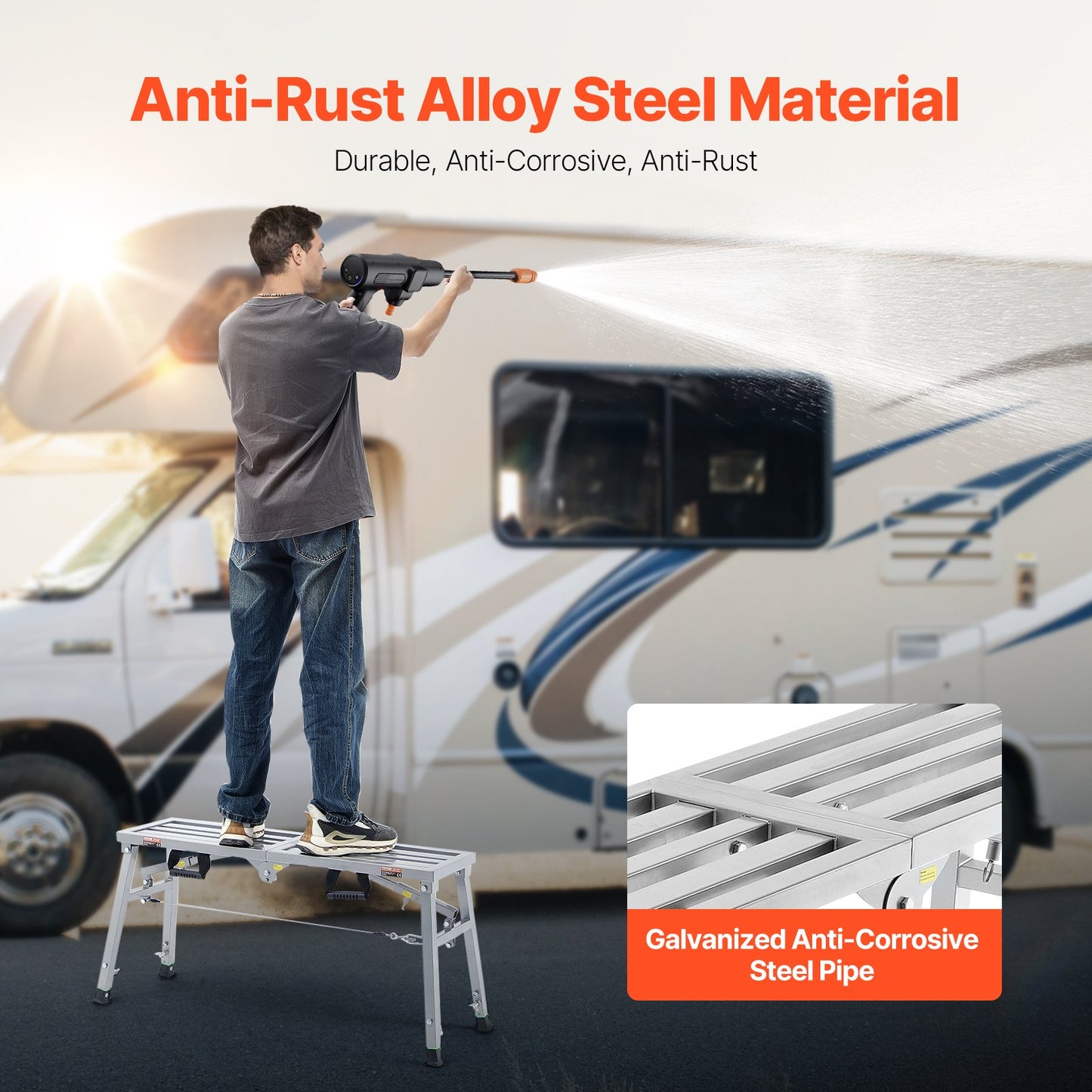 Arbeitsplattform, 3-fach höhenverstellbar, klappbare Trittleiter aus legiertem Stahl, tragbare Gerüstplattform, Tragkraft 181 kg, rutschfeste Gummifüße, Trockenbau-Malerhocker, zum Reinigen und Waschen