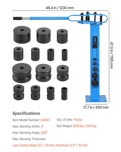 Manuelle Rohrbiegemaschine mit 14 Biegebacken, robustes 200°-Biegewerkzeug für Kupfer-, Aluminium- und Eisenrohre, ideal für Reparaturen an Klimaanlagen, Kühlschränken und Autos.