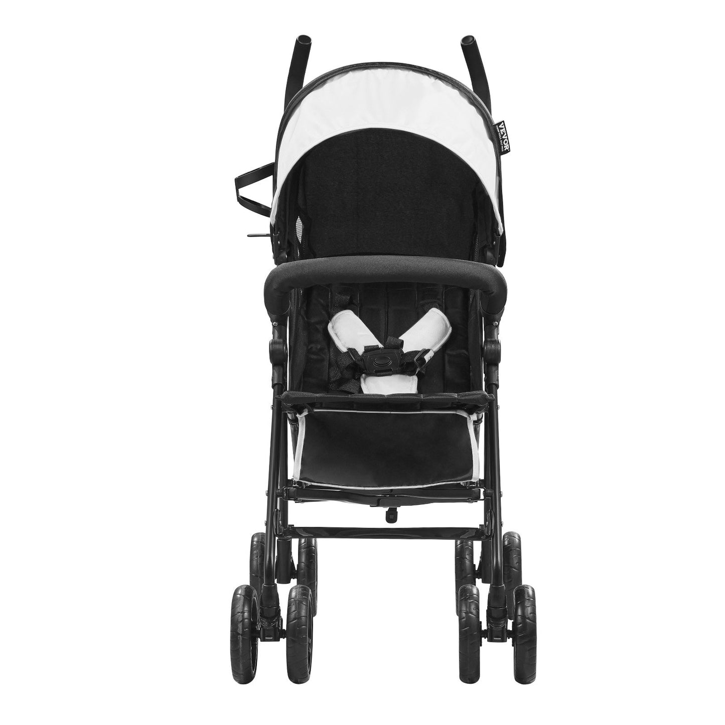 Leichter Buggy, kompakt und einfach zusammenklappbar, mehrfach verstellbare Rückenlehne, Rahmen aus Kohlenstoffstahl, großer Einkaufskorb, Regenschirmbuggy für Kleinkinder und Babys – ideal für Reisen und mehr, Schwarz/Weiß