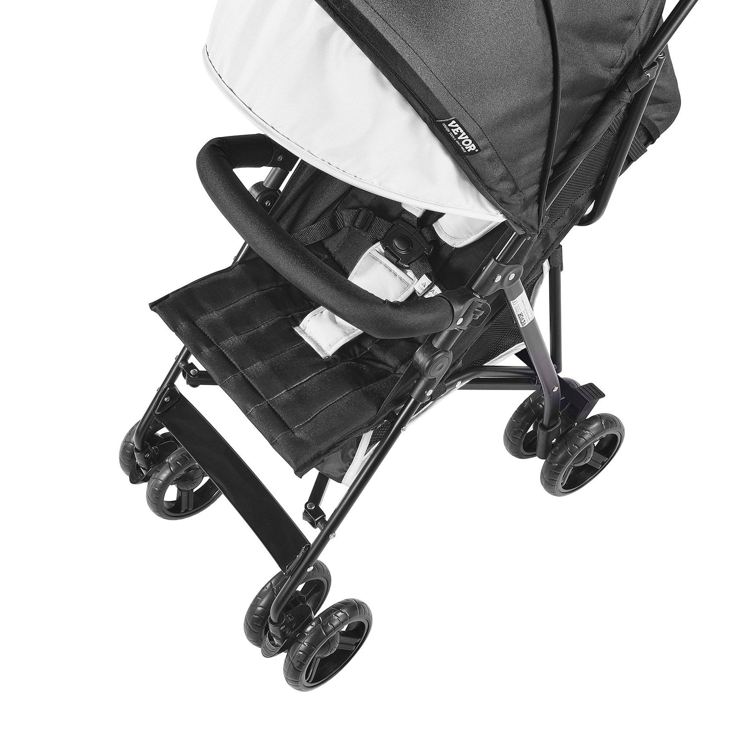 Leichter Buggy, kompakt und einfach zusammenklappbar, mehrfach verstellbare Rückenlehne, Rahmen aus Kohlenstoffstahl, großer Einkaufskorb, Regenschirmbuggy für Kleinkinder und Babys – ideal für Reisen und mehr, Schwarz/Weiß