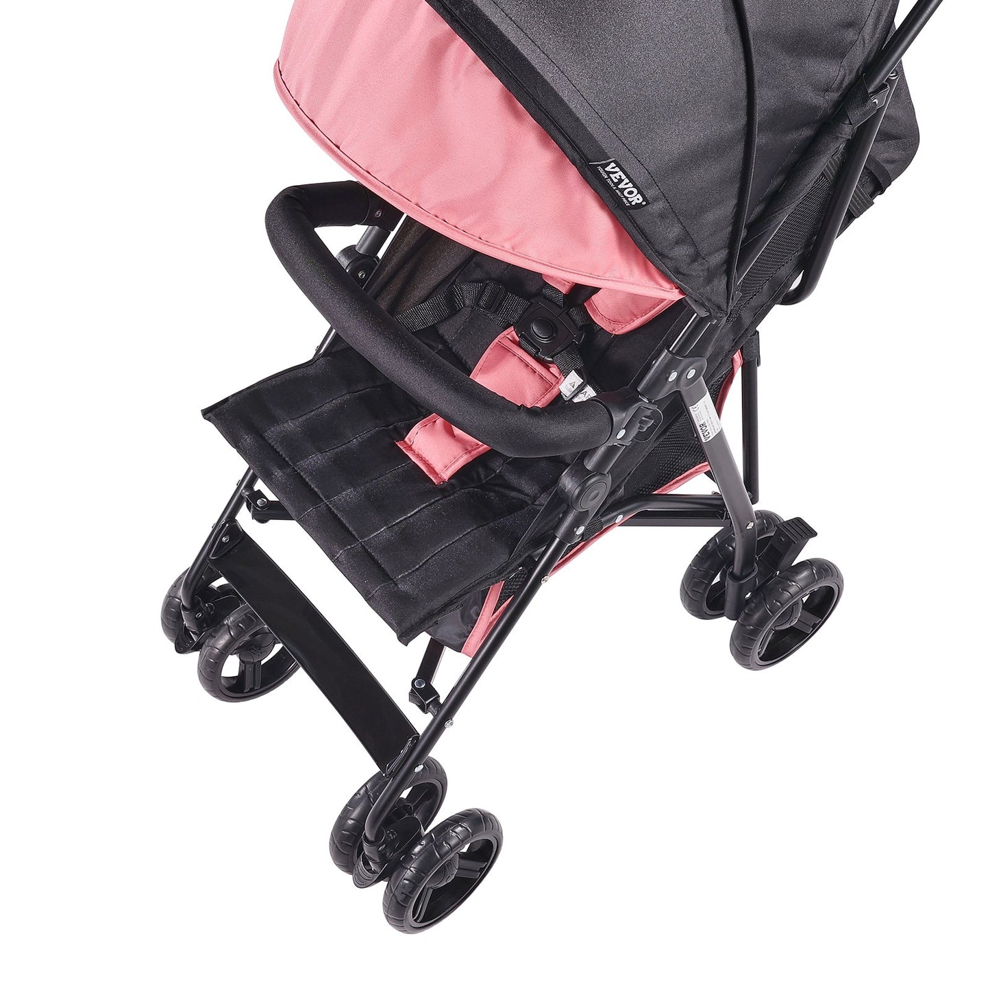 Leichter Buggy, kompakt und einfach zusammenklappbar, mehrfach verstellbare Rückenlehne, Rahmen aus Kohlenstoffstahl, großer Einkaufskorb, Regenschirmbuggy für Kleinkinder und Babys – ideal für Reisen und mehr, Schwarz/Rosa