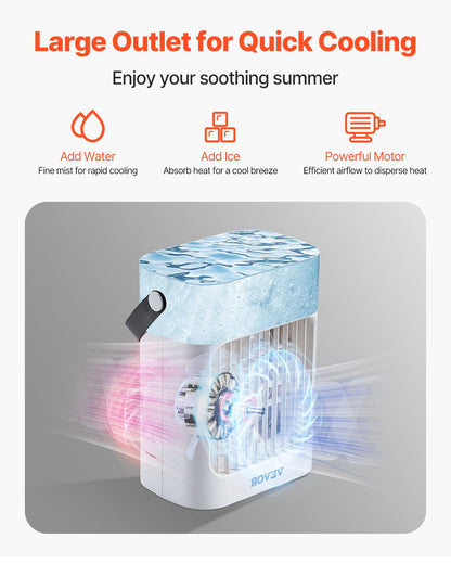 Portable Air Conditioner, 4-in-1 Evaporative Air Cooler, 3-Speed Mini Air Conditioner with 0-7H Smart Timer, 700ml Water Tank, 7-Color Light, Personal Mini Desk AC Fan for Bedroom Office Room