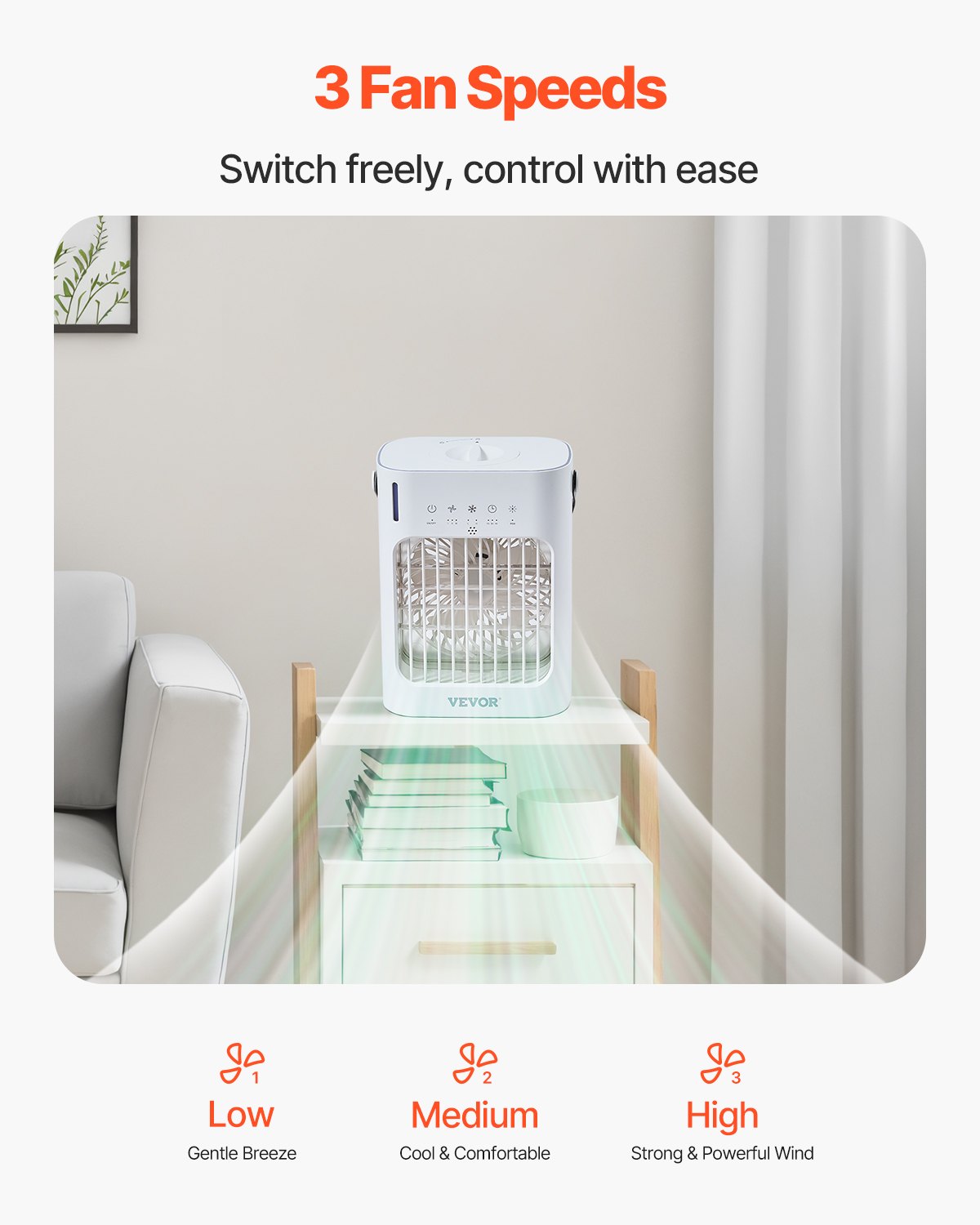 Portable Air Conditioner, 4-in-1 Evaporative Air Cooler, 3-Speed Mini Air Conditioner with 0-7H Smart Timer, 700ml Water Tank, 7-Color Light, Personal Mini Desk AC Fan for Bedroom Office Room