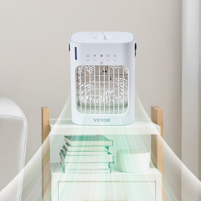 Portable Air Conditioner, 4-in-1 Evaporative Air Cooler, 3-Speed Mini Air Conditioner with 0-7H Smart Timer, 700ml Water Tank, 7-Color Light, Personal Mini Desk AC Fan for Bedroom Office Room