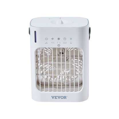 Portable Air Conditioner, 4-in-1 Evaporative Air Cooler, 3-Speed Mini Air Conditioner with 0-7H Smart Timer, 700ml Water Tank, 7-Color Light, Personal Mini Desk AC Fan for Bedroom Office Room