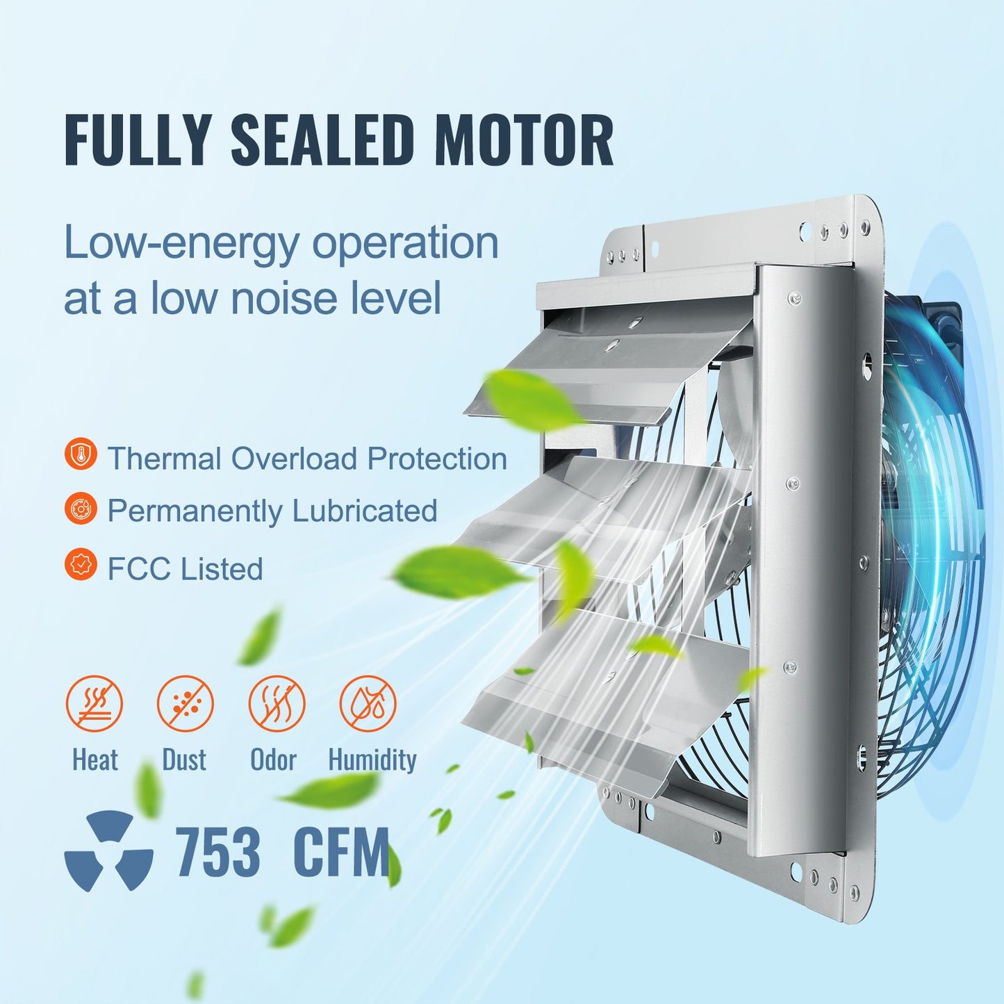 Jalousie-Abluftventilator, 254 mm, Hochgeschwindigkeits-Dachbodenventilator mit 1400 U/min und 753 CFM, Aluminium-Wandmontage, mit Wechselstrommotor, Belüftung und Kühlung für Gewächshäuser, Garagen, Schuppen und Werkstätten
