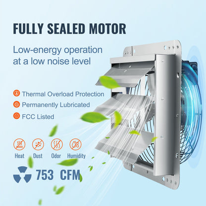 Jalousie-Abluftventilator, 254 mm, Hochgeschwindigkeits-Dachbodenventilator mit 1400 U/min und 753 CFM, Aluminium-Wandmontage, mit Wechselstrommotor, Belüftung und Kühlung für Gewächshäuser, Garagen, Schuppen und Werkstätten
