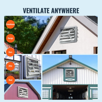 Jalousie-Abluftventilator, 610 mm, Hochgeschwindigkeits-Dachbodenventilator mit 1400 U/min und 2892 CFM, Aluminium-Wandmontage, mit Wechselstrommotor, Belüftung und Kühlung für Gewächshäuser, Garagen, Schuppen und Werkstätten