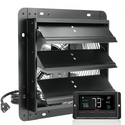 Jalousie-Abluftventilator, 305 mm mit Temperatur- und Feuchtigkeitsregler, EC-Motor, 904 CFM, drehzahlverstellbarer Wandventilator für Dachböden, Belüftung und Kühlung für Gewächshäuser, Garagen, Schuppen