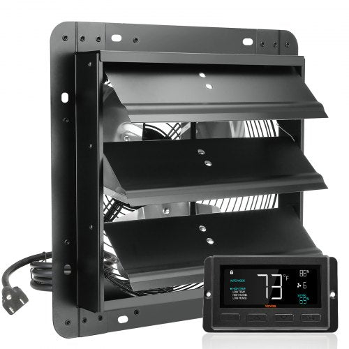 Jalousie-Abluftventilator, 305 mm mit Temperatur- und Feuchtigkeitsregler, EC-Motor, 904 CFM, drehzahlverstellbarer Wandventilator für Dachböden, Belüftung und Kühlung für Gewächshäuser, Garagen, Schuppen