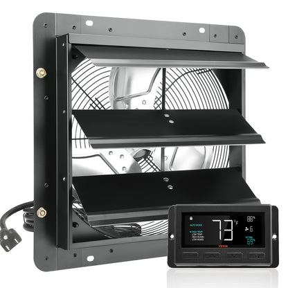 Jalousie-Abluftventilator, 356 mm mit Temperatur- und Feuchtigkeitsregler, EC-Motor, 1024 CFM, drehzahlverstellbarer Wandventilator für Dachböden, Belüftung und Kühlung für Gewächshäuser, Garagen, Schuppen