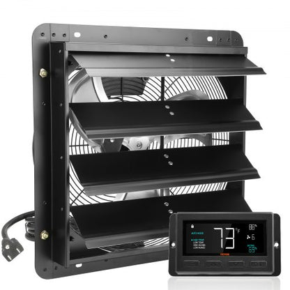 Jalousie-Abluftventilator, 406 mm mit Temperatur- und Feuchtigkeitsregler, EC-Motor, 1747 CFM, drehzahlverstellbarer Wandventilator für Dachböden, Belüftung und Kühlung für Gewächshäuser, Garagen, Schuppen
