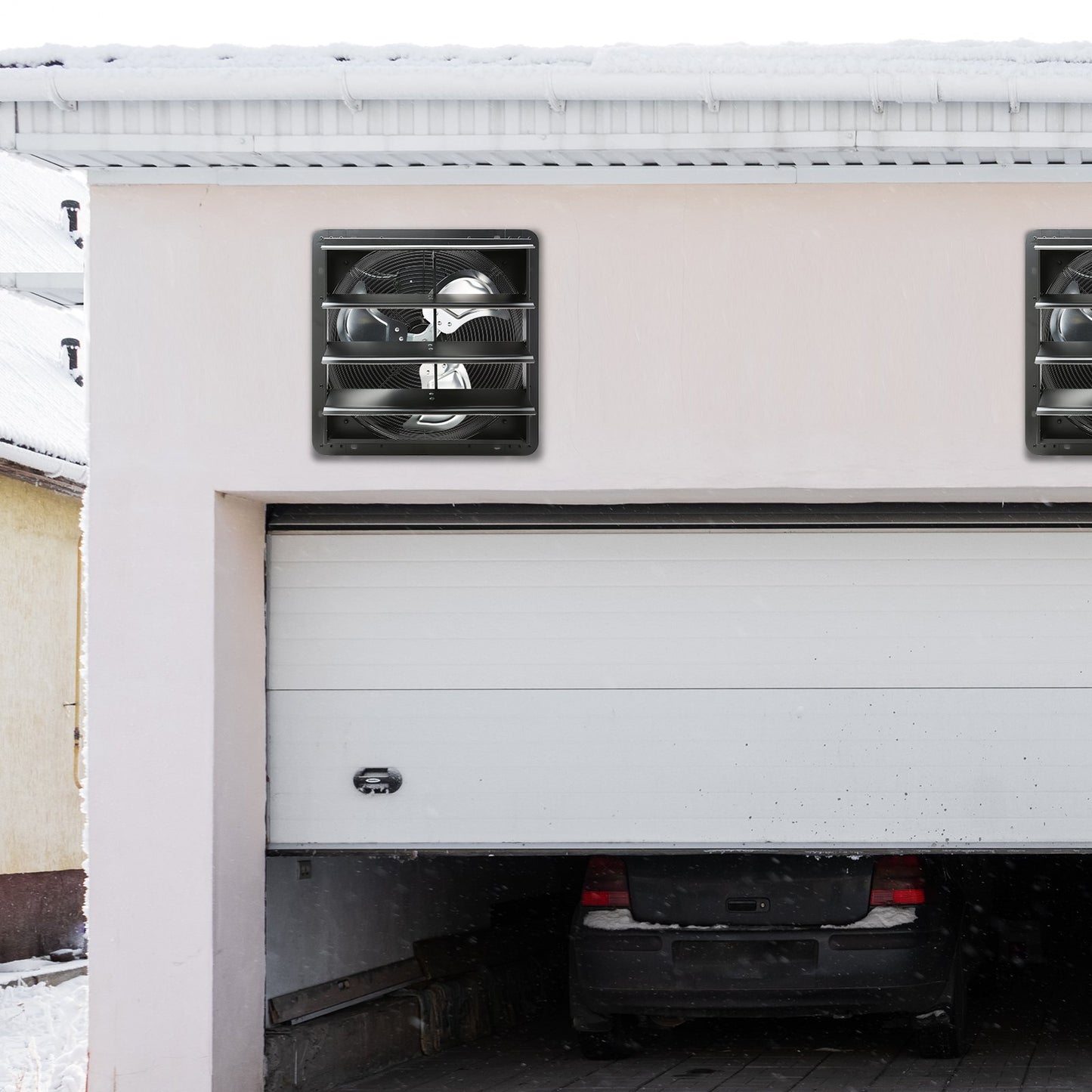 Jalousie-Abluftventilator, 406 mm mit Temperatur- und Feuchtigkeitsregler, EC-Motor, 1747 CFM, drehzahlverstellbarer Wandventilator für Dachböden, Belüftung und Kühlung für Gewächshäuser, Garagen, Schuppen