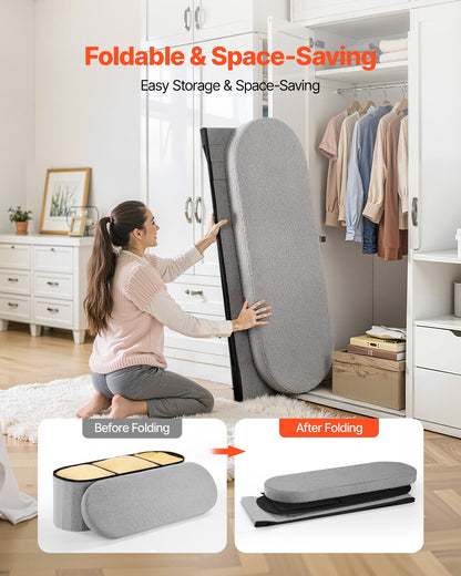 Oval Storage Ottoman Bench, Foldable Teddy Fleece End of Bed Bench, Folding Upholstered Bed Ottoman Chest with Large Storage Space, Supports 660 lbs, for Living Room, Bedroom, Entryway, Grey
